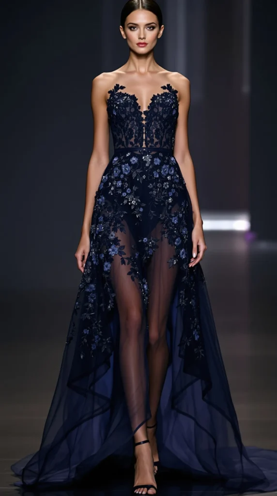 Navy Blue Elegant Evening Gown