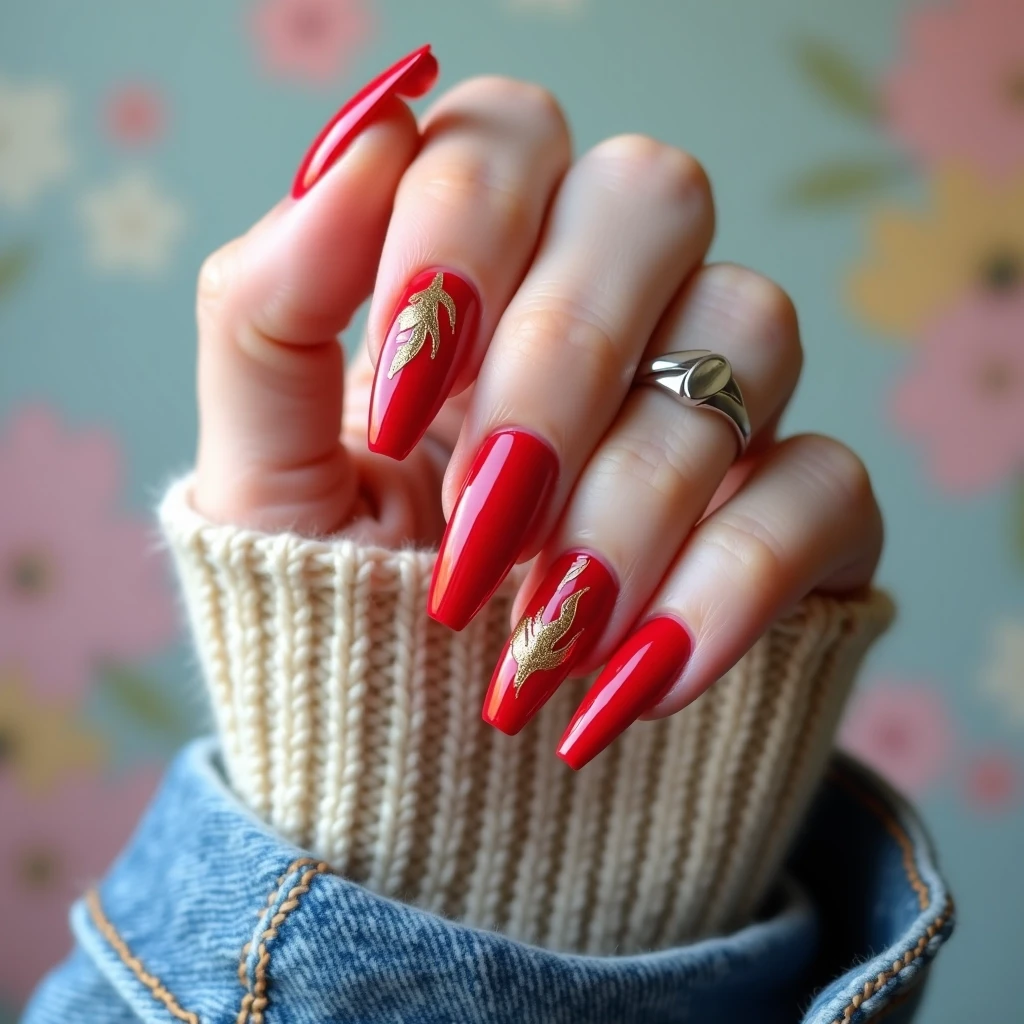 Classic Red Almond Nails