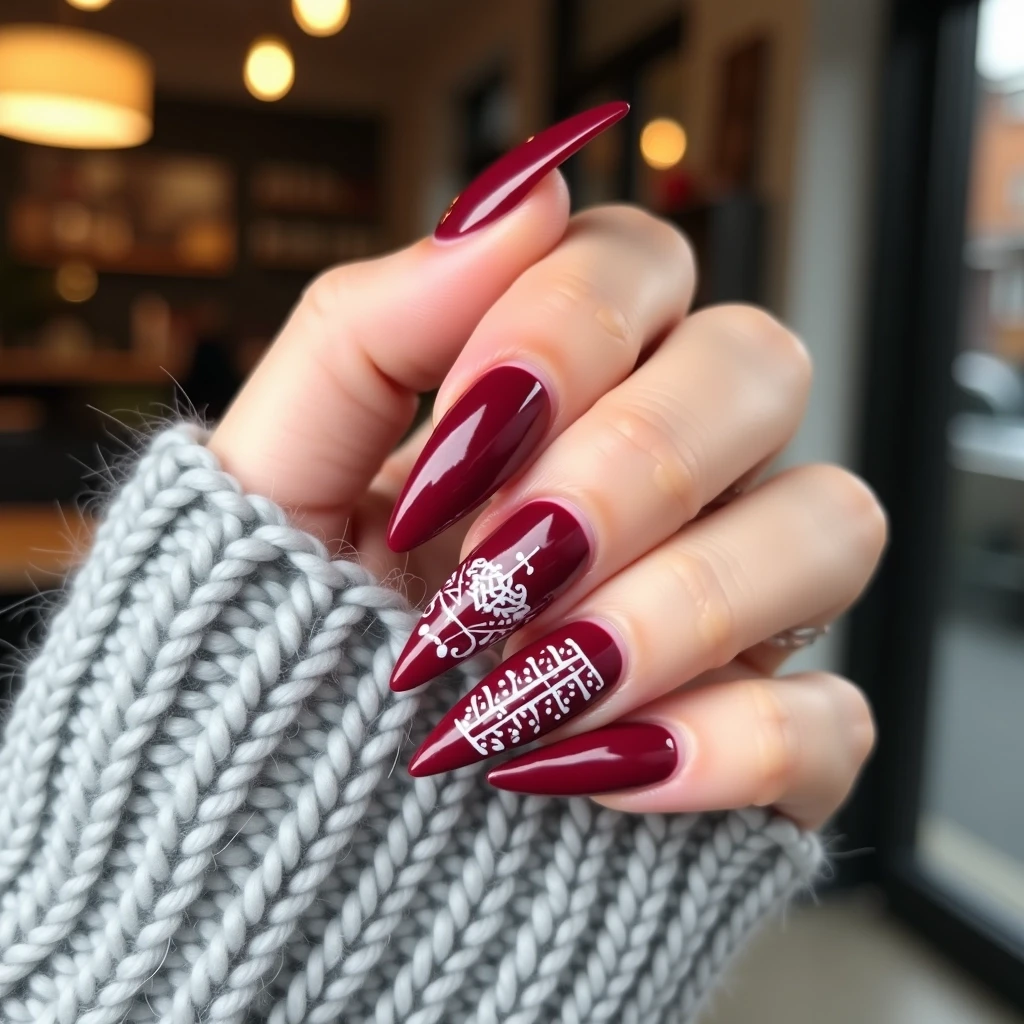 Burgundy Glitter Nails