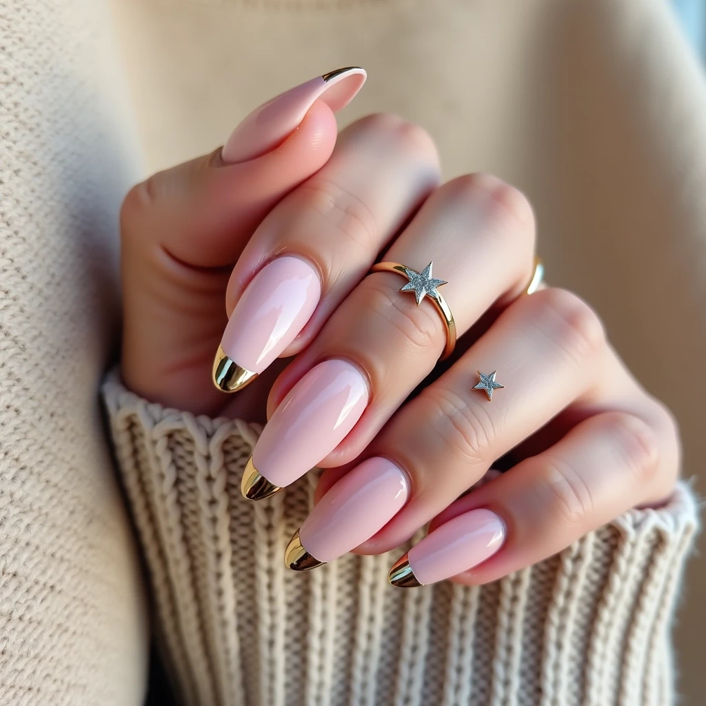 Nude Base golden tips nails