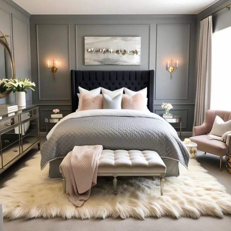 White & Gray bedroom design idea