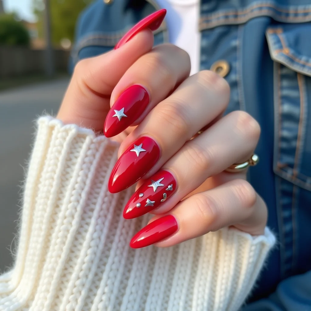 Red Short Almond Nails