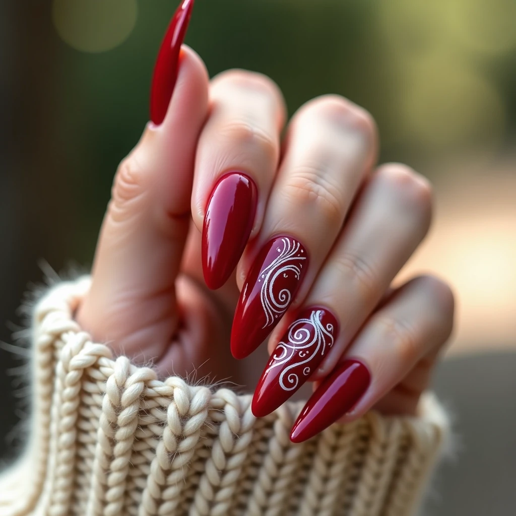 Cherry Red Almond Nails
