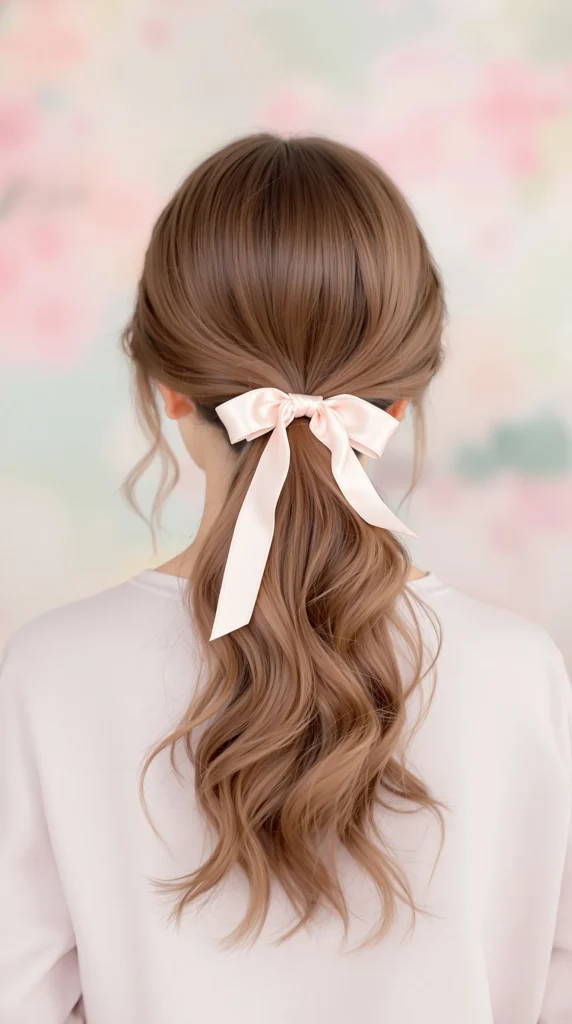 Low Ponytail with Satin Ribbon