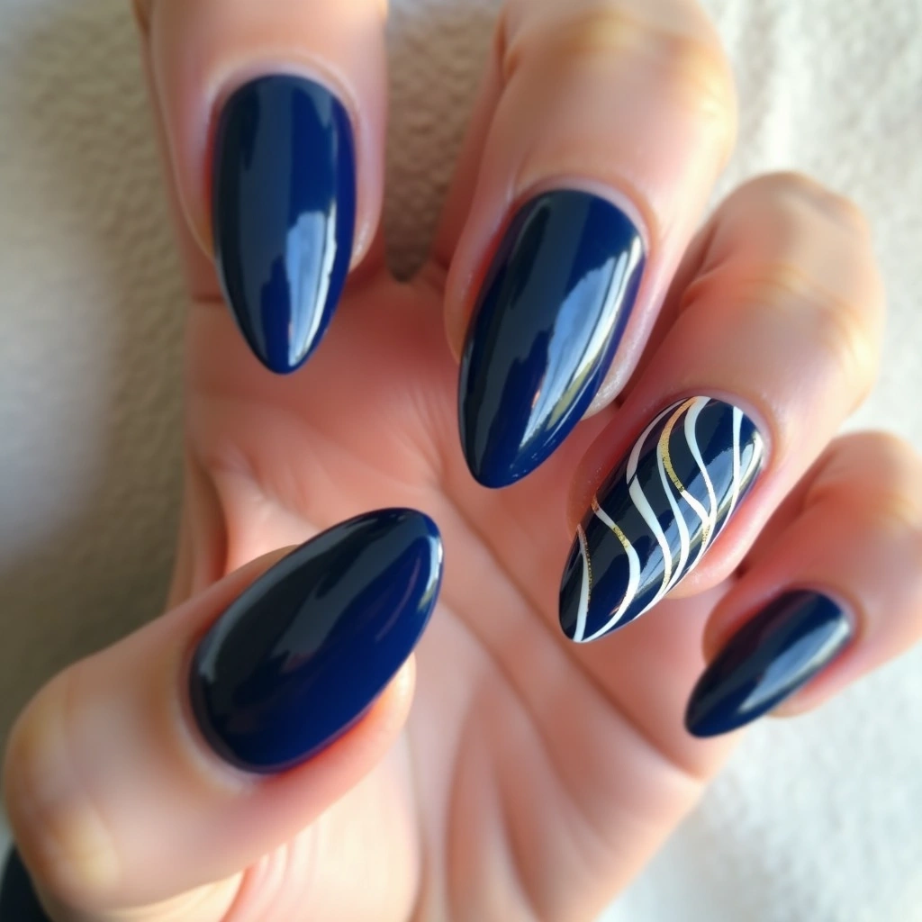  Navy Blue Almond Nails 